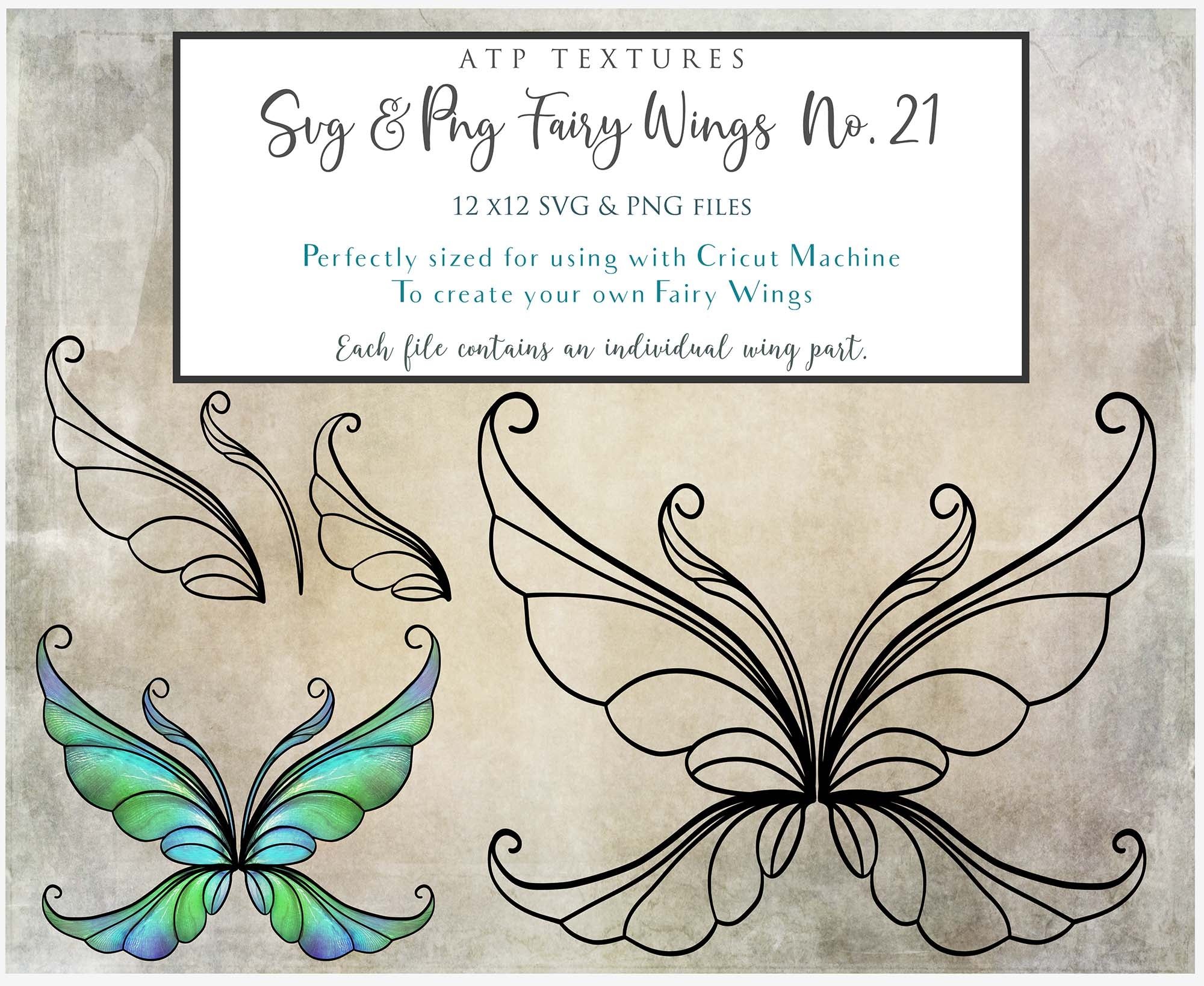 SVG & PNG Fairy Wing files for Cricut or Silhouette Cameo Cutting Machine. To create wearable fairy wings, in adult or children sizes.  Use this clipart design for Halloween Costumes, Fantasy or Cosplay or photography. These are Individual Wing Pieces, for you to cut and assemble. This is a digital product.